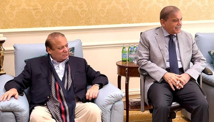 PML-N supremo Nawaz Sharif and party President Shehbaz Sharif in London. — X/@pmlndigitalpk