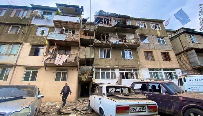 A view shows a damaged residential building and cars following the launch of a military operation by Azerbaijani armed forces in the city of Stepanakert in Nagorno-Karabakh, a region inhabited by ethnic Armenians, September 19, 2023. —Reuters