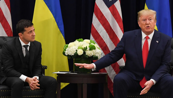 President Donald Trump and Ukrainian President Volodymyr Zelensky while speaking during a press conference in Washinton on September 25, 2018. — AFP