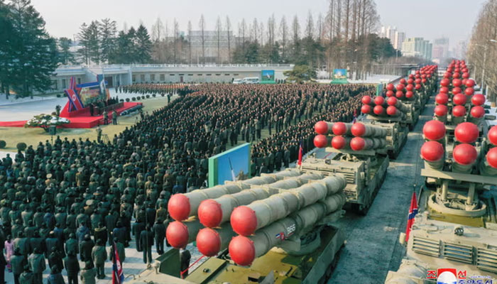 New super-large multiple rocker launchers are presented before a plenary meeting of the ruling Workers Party of Korea at an undisclosed location, in a photo released on Sunday by North Korean state media.—Reuters/file