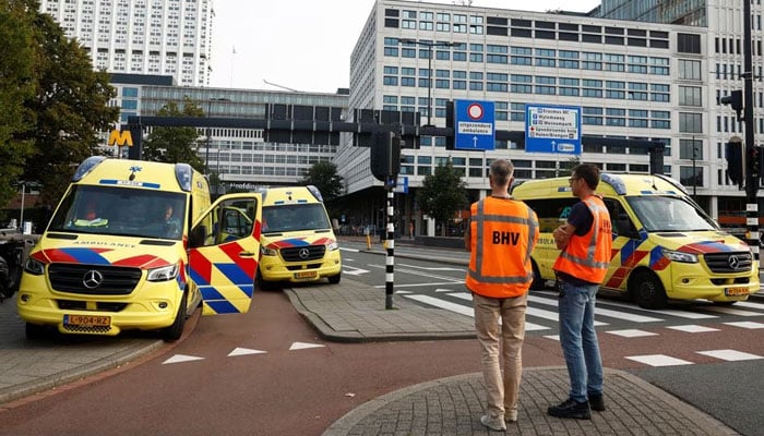 Ambulances are seen after Dutch police arrested a suspect after a shooting in Rotterdam, Netherlands, September 28, 2023.—Reuters