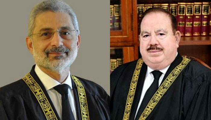 Chief Justice of Pakistan (CJP) Qazi Faez Isa (left) and Senior Puisne Judge Justice Sardar Tariq Masood.  — SC website/File