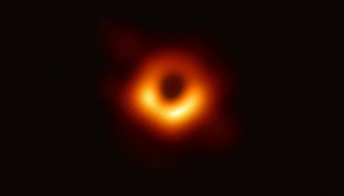 This first-ever image from deep space released on April 10, 2019, shows a black hole in a bright ring formed as light bends in the intense gravity around a black hole 6.5 billion times the Sun’s mass. — Nasa/Event Horizon Telescope Collaboration