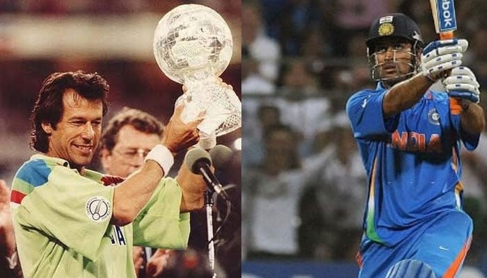 Imran Khan (left) and MS Dhoni (R) produced two of the most iconic moments in World Cup history. —Twitter/ozilinaa/ — ICC