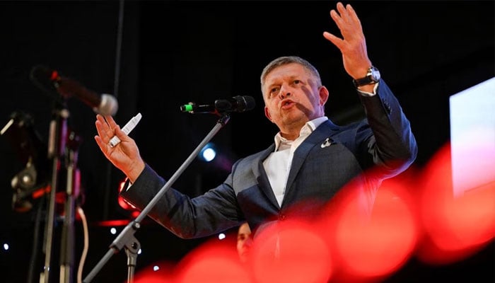 Slovakias former Prime Minister and leader of SMER-SSD party Robert Fico attends the partys election campaign rally, ahead of Slovakias early parliamentary election in Banovce nad Bebravou, Slovakia, September 14, 2023.—Reuters