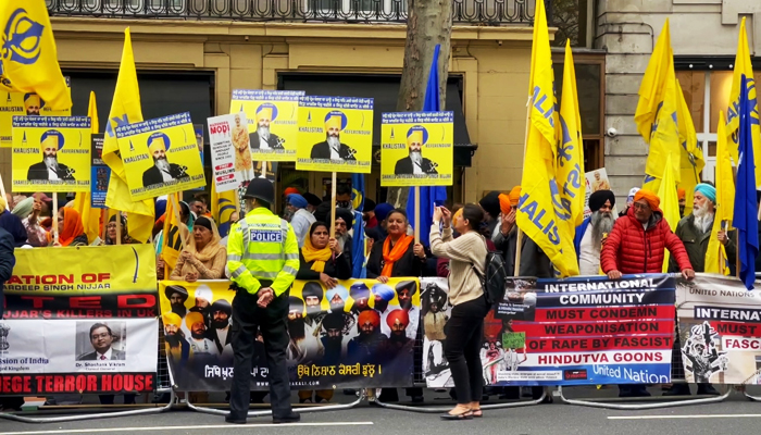 Pro-Khalistan Sikhs during a protest outside the Indian High Commission in London. — Reporter