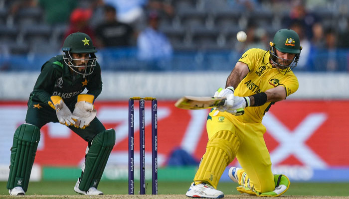 Australia’s Glenn Maxwell (R) plays a shot during a warm-up match between Pakistan and Australia ahead of the ICC men’s cricket World Cup, at the Rajiv Gandhi International Cricket Stadium in Hyderabad on October 3, 2023. — AFP