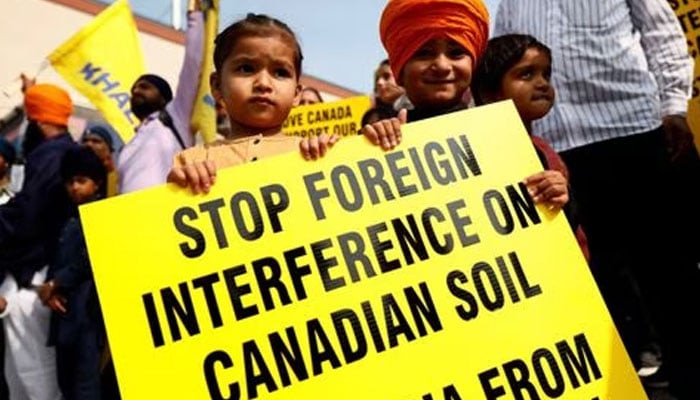 Demonstrators gather across from the High Commission of India in Ottawa, Ontario, Canada September 25, 2023.—Reuters