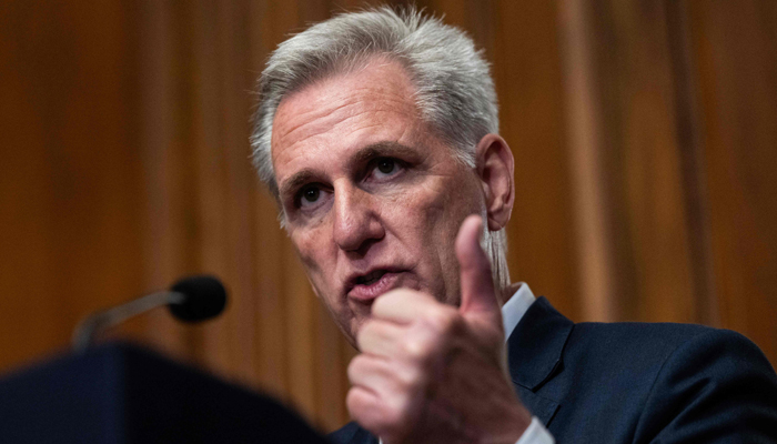 US Speaker of the House Kevin McCarthy, Republican of California, speaks to the press on Capitol Hill in Washington, DC, on September 30, 2023. — AFP