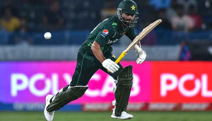 Fakhar Zaman runs after playing a shot during a warm-up match between Pakistan and Australia ahead of the ICC Mens Cricket World Cup, at the Rajiv Gandhi International Cricket Stadium in Hyderabad on October 3, 2023. —AFP