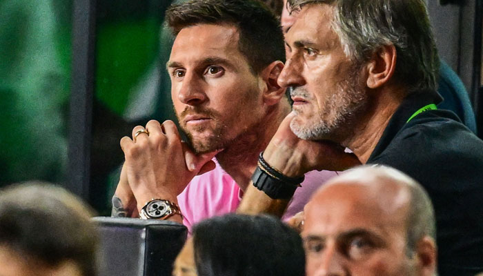 Inter Miami´s Argentine forward #10 Lionel Messi watches the Major League Soccer (MLS) football match between Inter Miami CF and New York City FC from the stands at DRV PNK Stadium in Fort Lauderdale, Florida, on September 30, 2023. AFP/File