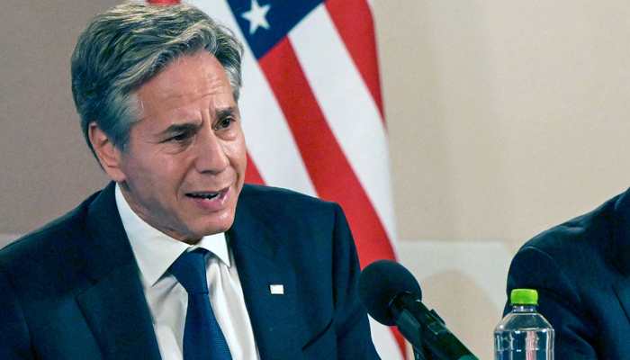 US Secretary of State Antony Blinken speaks during a joint press conference with Mexicos Foreign Minister at the National Palace in Mexico City, on October 5, 2023. — AFP