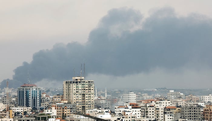 Smoke rises following Israeli strikes in Gaza, October 9, 2023. — Reuters