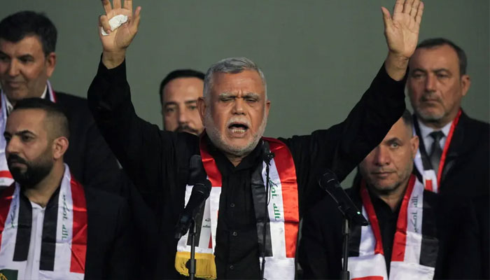 Hadi al-Amiri, leader of the Badr Organization, attends an election rally, along with his Fatih bloc supporters, ahead of the parliamentary election in Baghdad, Iraq October 5, 2021.—Reuters