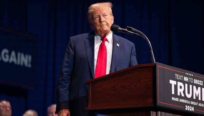 Republican presidential candidate former President Donald Trump delivers remarks on October 9, 2023, in Wolfeboro, New Hampshire. — AFP