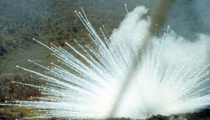 A US Air Force Douglas A-1E Skyraider drops a white phosphorus bomb on a Viet Cong postion in South Vietnam in 1966.—AFP/file