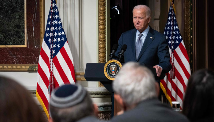 US President Joe Biden speaks during a roundtable with Jewish community leaders in the Indian Treaty Room of the Eisenhower Executive Office Building on October 11, 2023, in Washington, DC. — AFP
