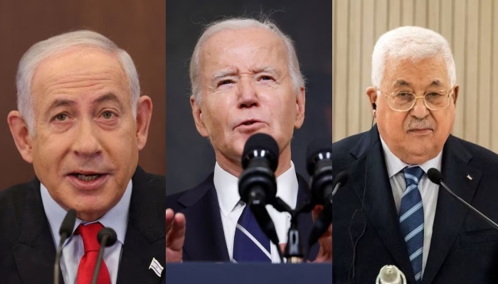 This combination of images shows Israeli Prime Minister Benjamin Netanyahu (left), US President Joe Biden (centre) and Palestine Authority President Mahmoud Abbas. — Reuters/Files