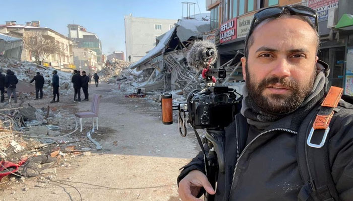 Reuters journalist Issam Abdallah takes a selfie picture while working in Maras, Turkey, February 11, 2023. — Reuters