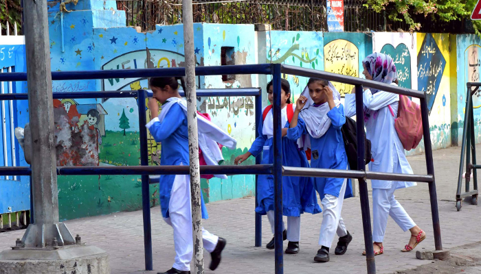 Students going to school in Lahore on August 21, 2023. — PPI