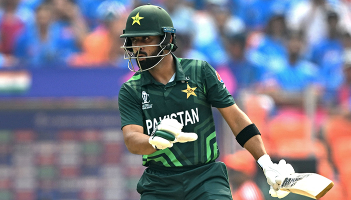 Pakistans Abdullah Shafique gestures after playing a shot during the 2023 ICC Mens Cricket World Cup ODI match between India and Pakistan at the Narendra Modi Stadium in Ahmedabad on October 14, 2023. — AFP