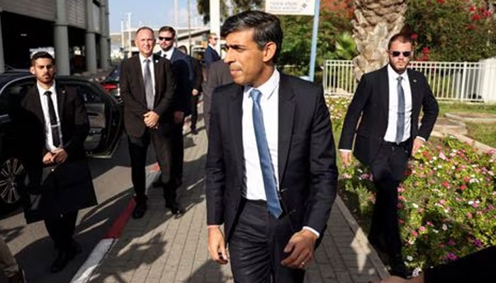 British Prime Minister Rishi Sunak walks after landing at Ben Gurion International Airport in Lod, Near Tel Aviv, Israel October 19, 2023.—Reuters