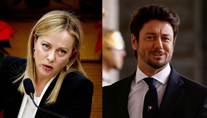 Italian Prime Minister Giorgia Meloni holds her end-of-year news conference in Rome, Italy (L), and Andrea Giambruno, partner of Italys new Prime Minister arrives at the Quirinale Presidential Palace for the swearing-in ceremony of Italys new government, in Rome, Italy October 22, 2022(R).— Reuters