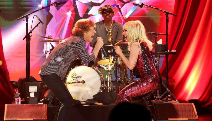 Lady Gaga rocks out with The Rolling Stones on their latest hit