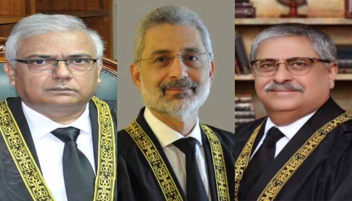 Justice Amin-Ud-Din Khan, Chief Justice Qazi Faez Pakistan and Justice Athar Minallah. — SC website