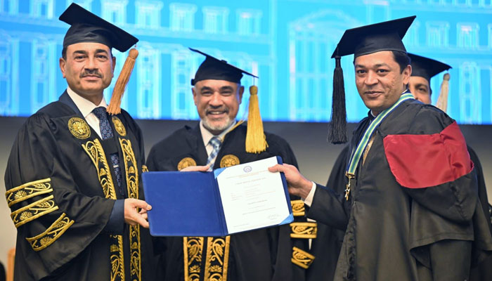 Chief of Army Staff (COAS) General Syed Asim (left) during the annual convocation week of the National University of Sciences and Technology (NUST) in Islamabad on October 23, 2023. — ISPR