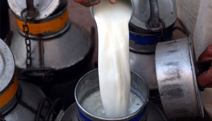 Dairy farmer selling milk at milk market in Karachis Lyari neighbourhood on November 7, 2021. — PPI