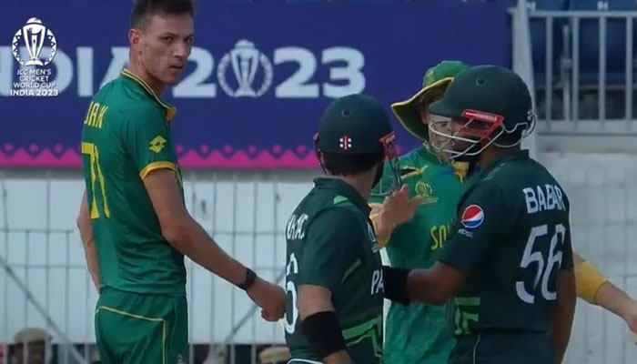 The duo exchanged words after Rizwan hit Jansen for a four on the fifth delivery of the over. — Sky Sports Screengrab