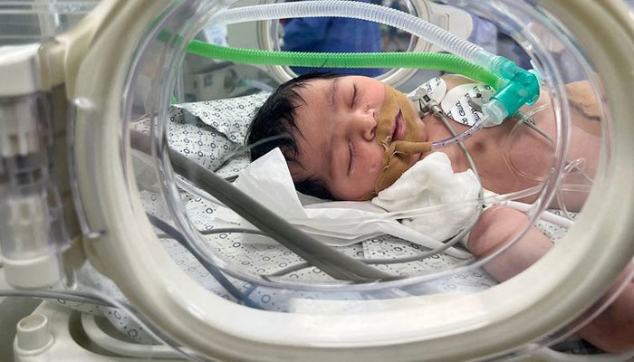 A name tag on the incubator reads: “Baby of the martyr Dareen Abu Shamalah” with the date of birth October 21. — AFP