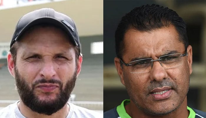 Former Pakistani cricket captains Shahid Afridi (left) and Waqar Younis. — PCB/AFP/File