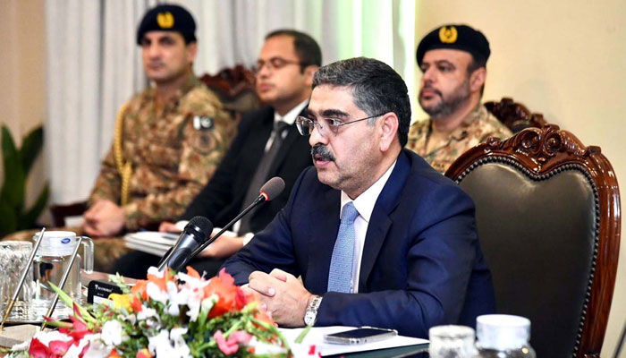 Caretaker Prime Minister Anwaar-ul-Haq Kakar chairing a meeting in this undated picture. — PPI/File