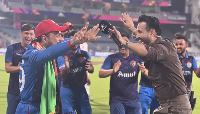 Irfan Pathan joined Rashid on the field to do bhangra - X/@IrfanPathan