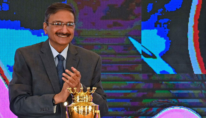 Zaka Ashraf, chairman of the Pakistan Cricket Board attends the unveiling ceremony of the Asia Cup 2023 trophy in Lahore on July, 19, 2023. — AFP