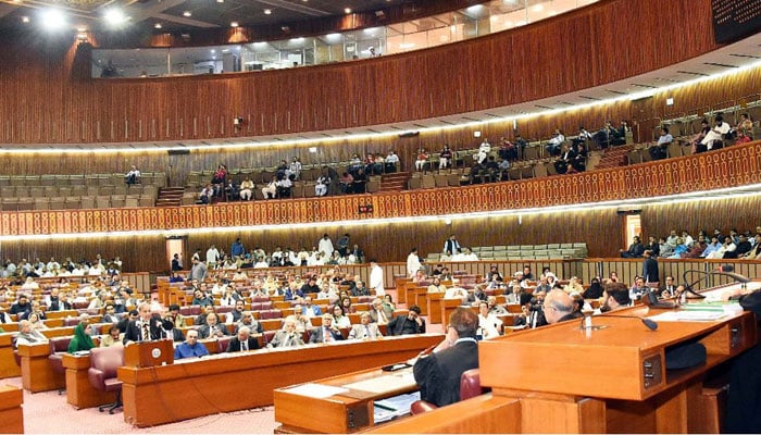 A view of the National Assembly at the Parliament House in Islamabad on Monday, April 10, 2023. — PPI