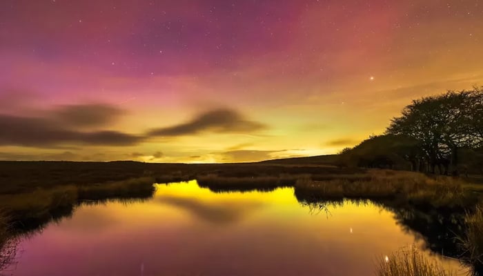 Northern Lights in over the Long Mynd in Shropshire. — BBC via Andrew Fusek Peters