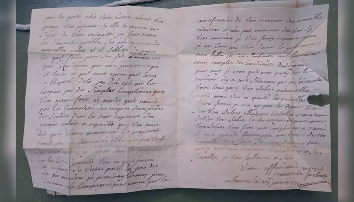 This picture shows another one of the French letters confiscated by the Royal Navy during the Seven Years War. — AFP/File