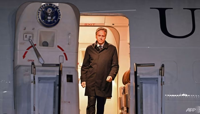 US Secretary of State Antony Blinken arrives at the Osan Air Base in Pyeongtaek on Nov 8, 2023. —AFP