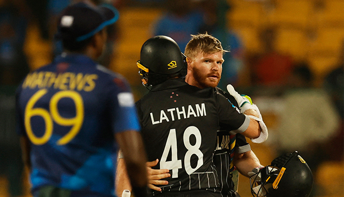 New Zealands Tom Latham and Glenn Phillips celebrate after the match. — Reuters