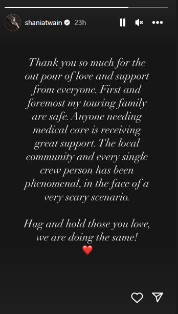 Shania Twains heartfelt thanks in tragic accident update