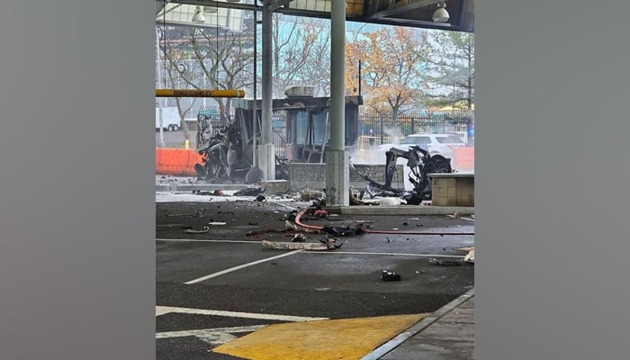 This picture on November 23, 2023, shows a scene from the Rainbow Bridge, near the US-Canada border where a car explosion took place. — X/@CanadaImmigra20