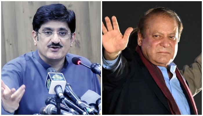PML-N supremo Nawaz Sharif (right) and PPP leader Murad Ali Shah. — PPI/AFP/File