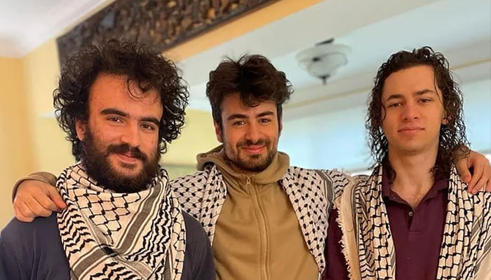 Students (from left) Tahseen Ahmad, Kinnan Abdalhamid and Hisham Awartani took this photo shortly before they were shot, a family representative said.—Institute for Middle East Understanding