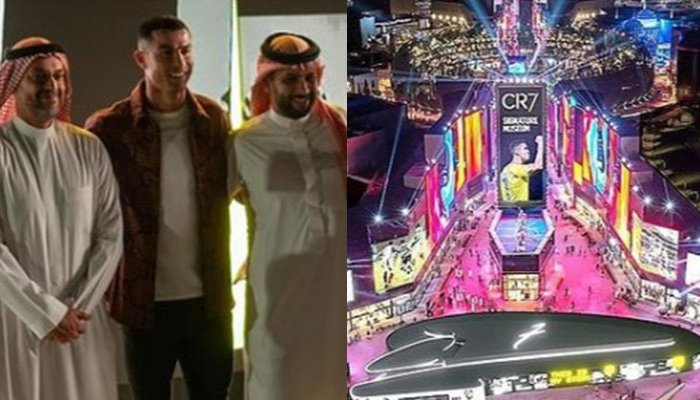 Cristiano Ronaldo (centre left) visits CR7 Museum in Riyadh, Saudi Arabia on Sunday. — Instagram/museucr7funchal