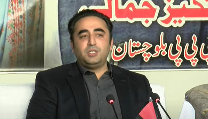 PPP Chairman Bilawal Bhutto-Zardari addressing a press conference in Quetta, on December 2, 2023, in this still taken from a video. — YouTube/GeoNews