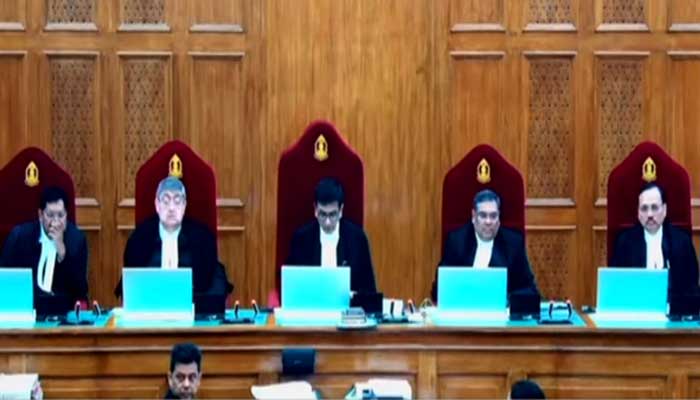 Indian top court judges announce verdict on IIOJK special status in this still taken from a video on December 11, 2023. — YouTube/NDTV