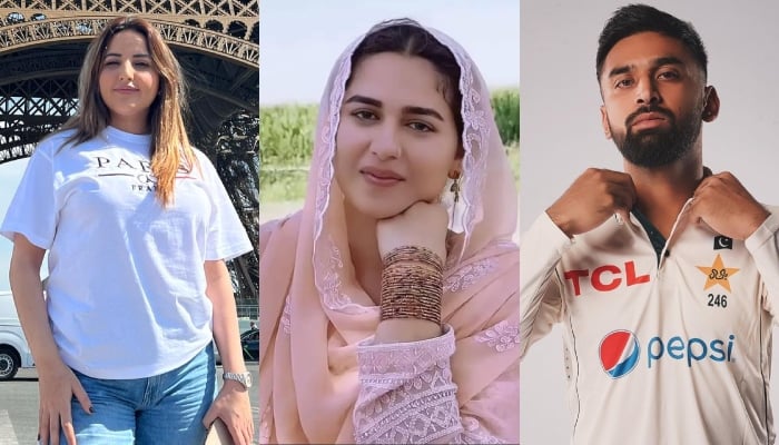 A combination of pictures showing TikTokers Hareem Shah, Aliza Sehar, and cricketer Abdullah Shafique. — Instagram/Facebook